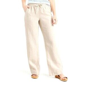 L.L. Bean Beige Washable Linen Classic Fit Straight Leg Pull On Pants Womens 10